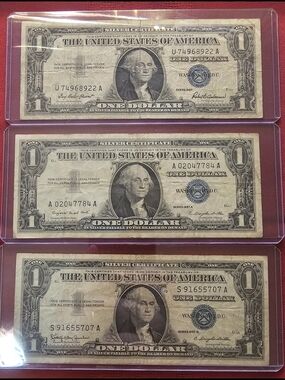 Vintage Silver Certificate One Dollar Bills - Set of 3 (Blue Seal)